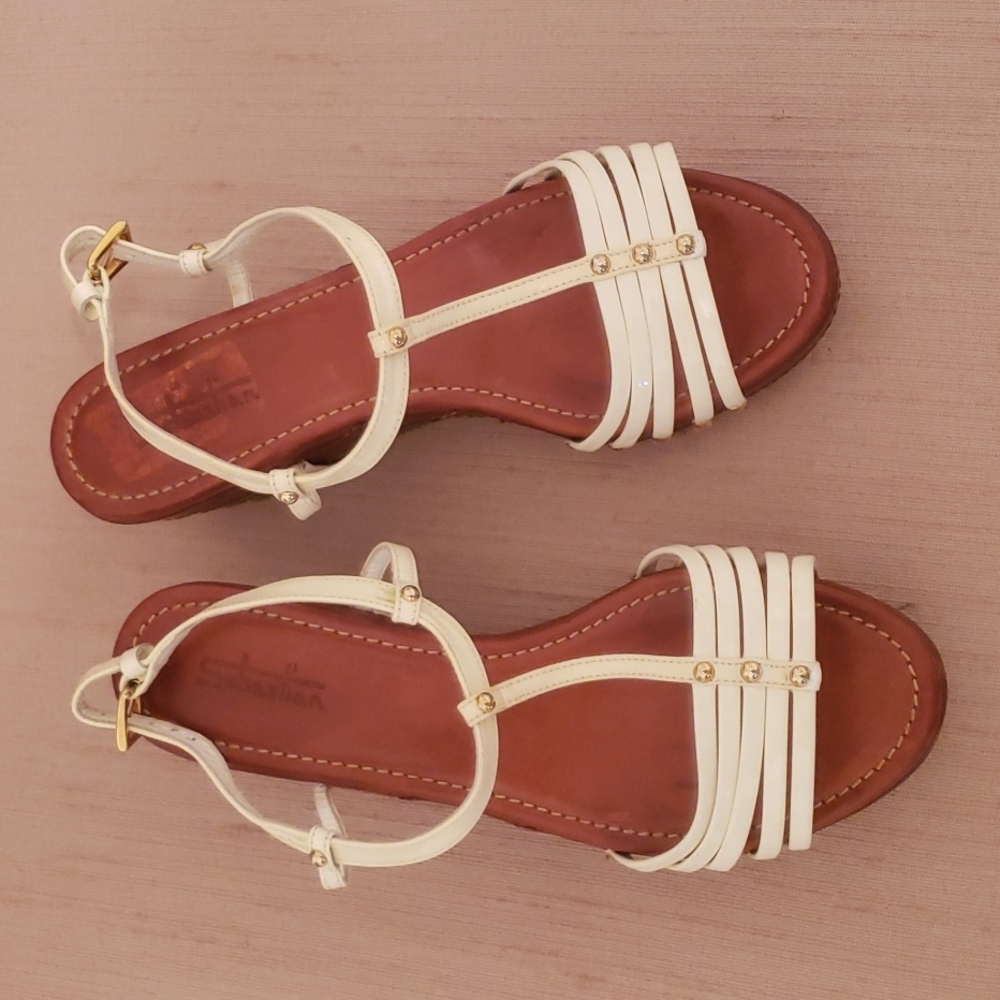 Sebastian Italy 🇮🇹 /Wedge T-strap Sandals - Picture 4 of 10